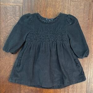 Pehr Blue Gray Corduroy Dress with Smocked Chest, Size 6-12 Months